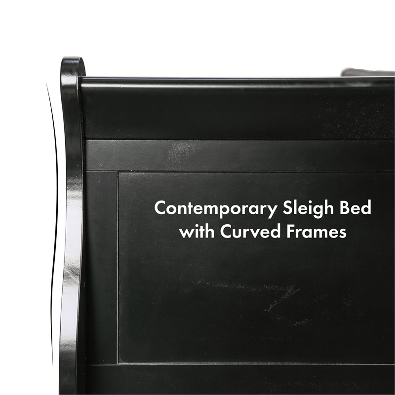 Pemberly Row Set of 4 Wood Panel Queen Bed & Dresser & Nightstands in Black