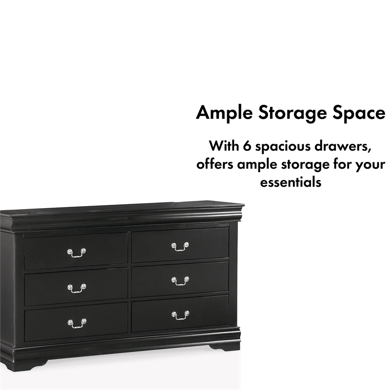 Pemberly Row Set of 4 Wood Panel Queen Bed & Dresser & Nightstands in Black