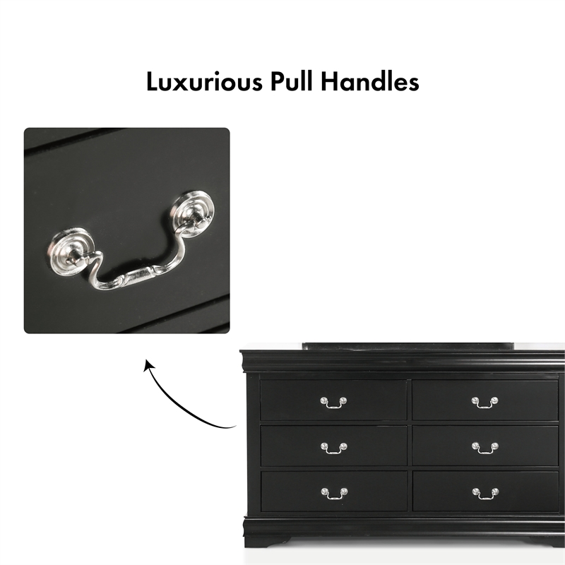 Pemberly Row Set of 4 Wood Panel Queen Bed & Dresser & Nightstands in Black