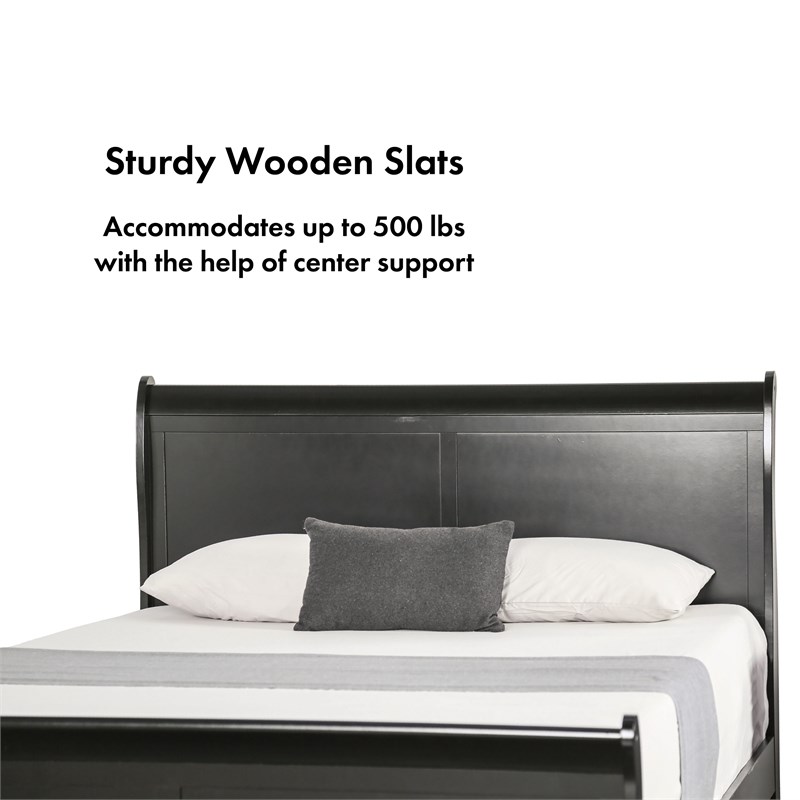 Pemberly Row Set of 4 Wood Panel Queen Bed & Dresser & Nightstands in Black
