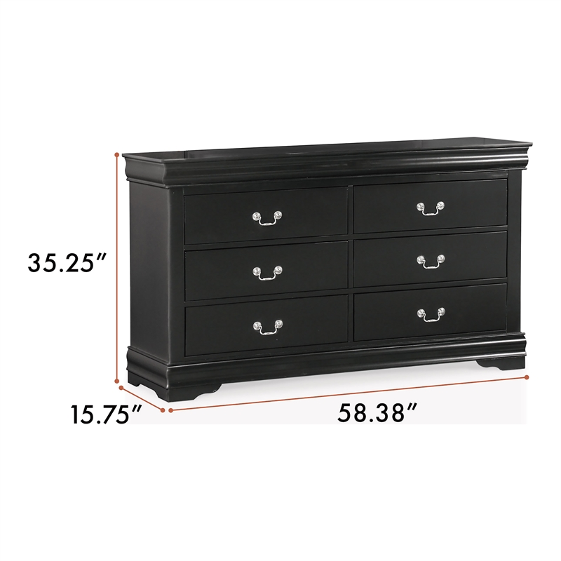 Pemberly Row Set of 4 Wood Panel Queen Bed & Dresser & Nightstands in Black