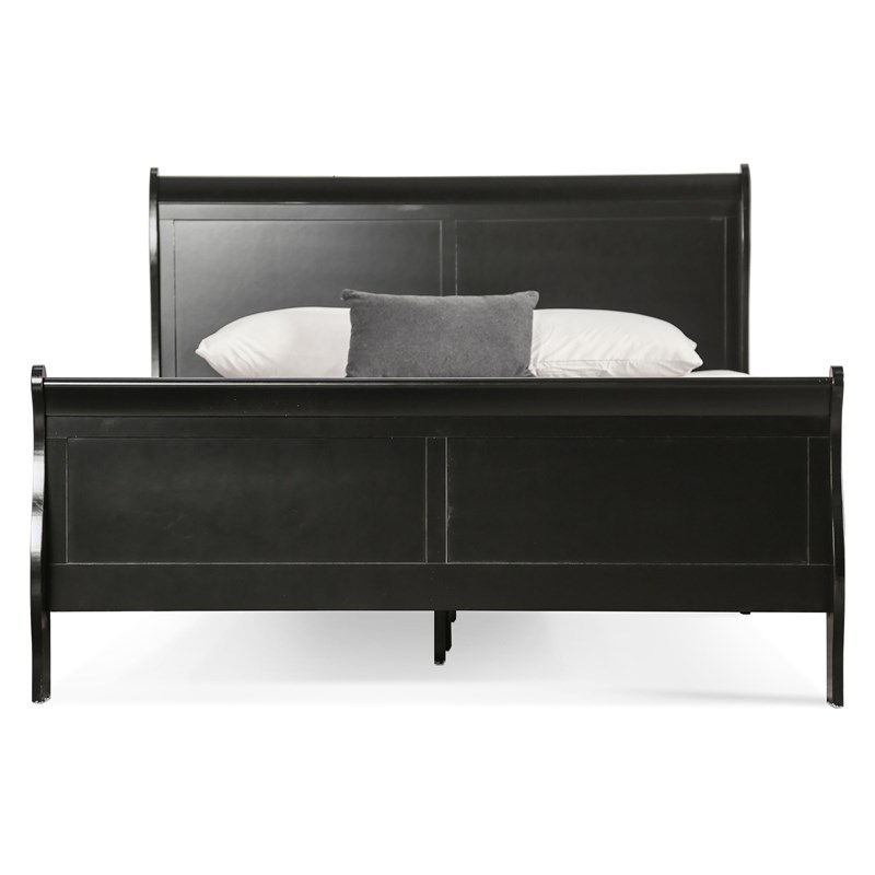 Pemberly Row Set of 4 Wood Panel Queen Bed & Dresser & Nightstands in Black