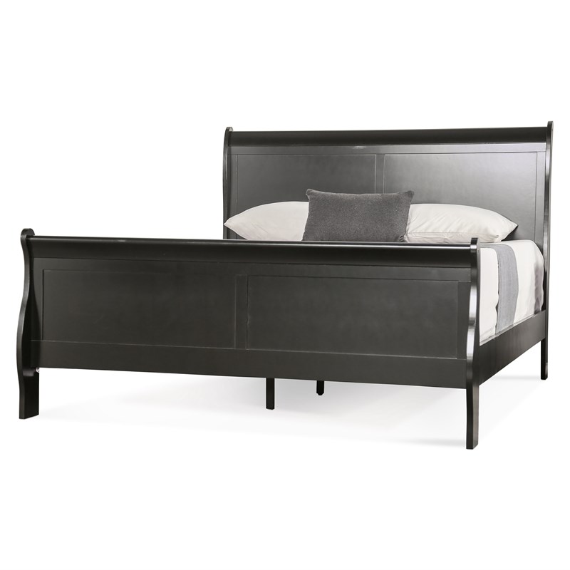 Pemberly Row Set of 4 Wood Panel Queen Bed & Dresser & Nightstands in Black