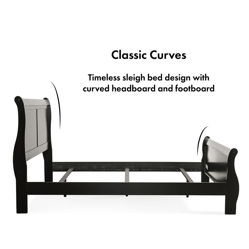 Pemberly Row Set of 4 Wood Panel Queen Bed & Dresser & Nightstands in Black