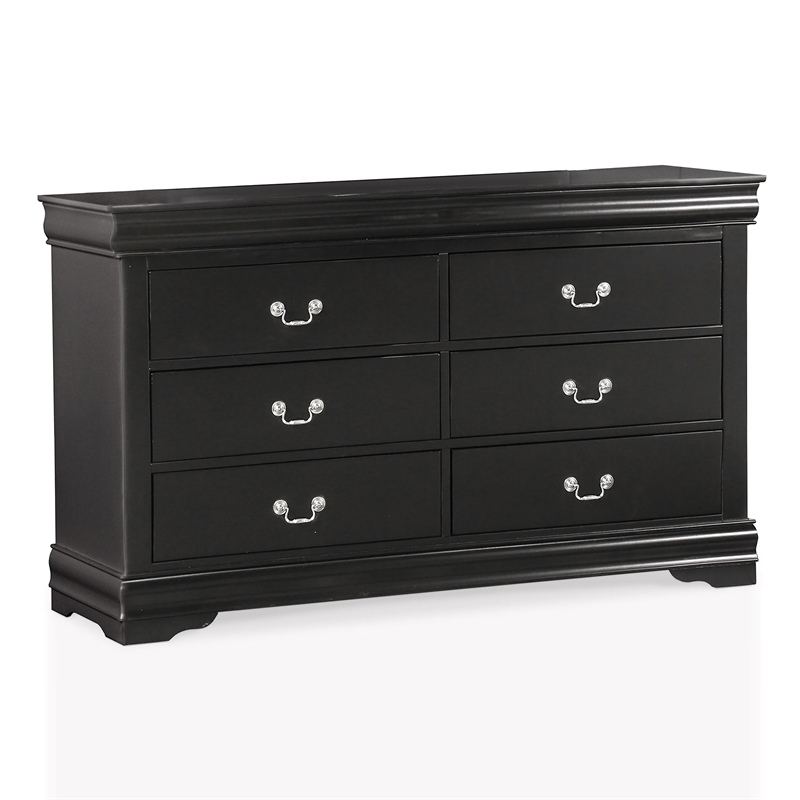 Pemberly Row Set of 4 Wood Panel Queen Bed & Dresser & Nightstands in Black