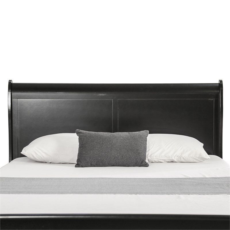 Pemberly Row Set of 4 Wood Panel Queen Bed & Dresser & Nightstands in Black
