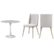 Pemberly Row Set of 3 Faux Marble Top Dining Table & Cream Linen Chairs in White