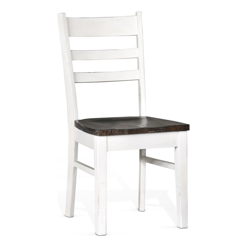 Pemberly Row Set of 7 Wood Trestle Table & Ladderback Chairs in White/Dark Brown