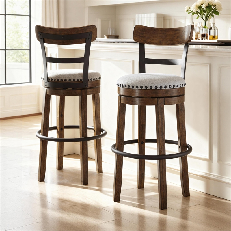 Pemberly Row Set of 3 Swivel Barstools & 72