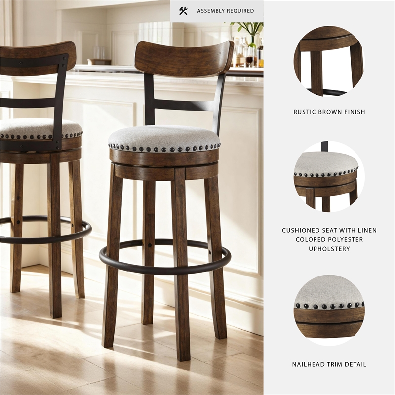 Pemberly Row Set of 3 Swivel Barstools & 72