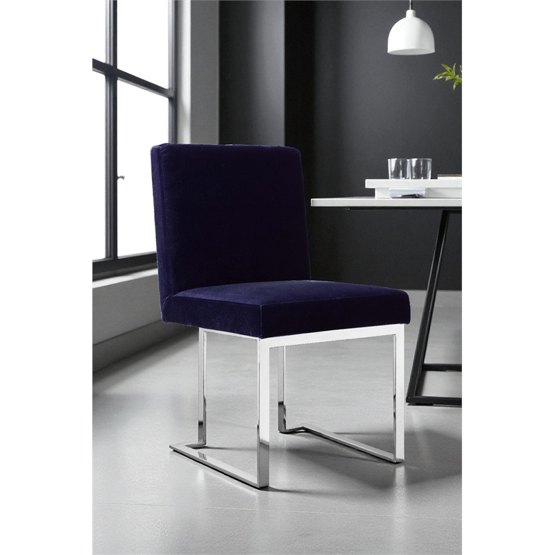 Pemberly Row Set of 3 Polished Steel Dining Table & Side Chairs in Navy/Silver