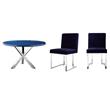 Pemberly Row Set of 3 Polished Steel Dining Table & Side Chairs in Navy/Silver