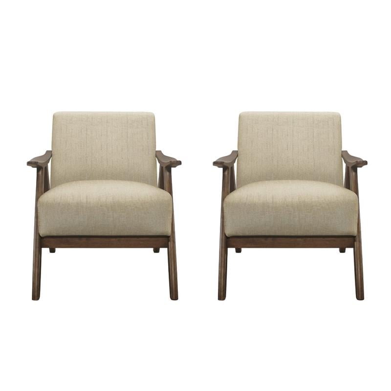 Pemberly Row Set of 2 Modern Accent Chairs with Arm Rest in Light Brown