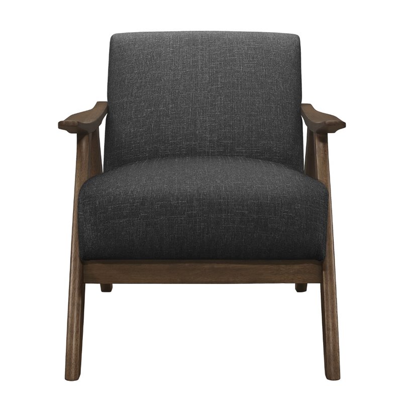 Pemberly Row Set of 2 Mid-Century Fabric Upholstered Accent Chairs in Dark Gray