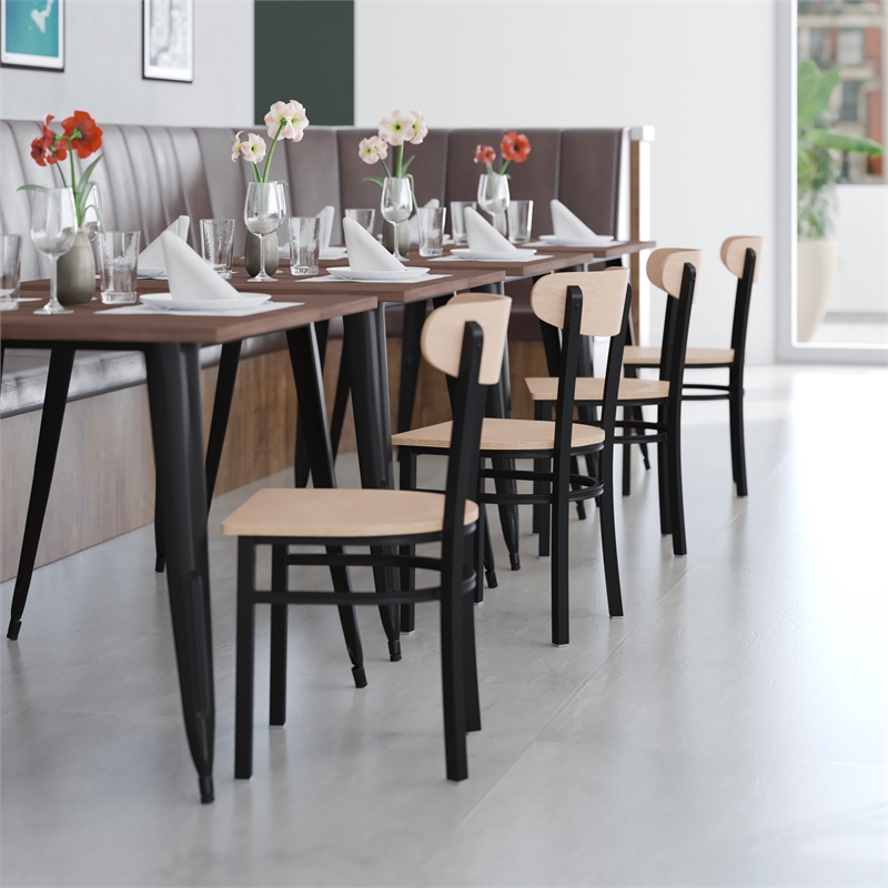 Pemberly Row Set of 2 Metal Dining Chairs with Wood Seat and Boomerang Back