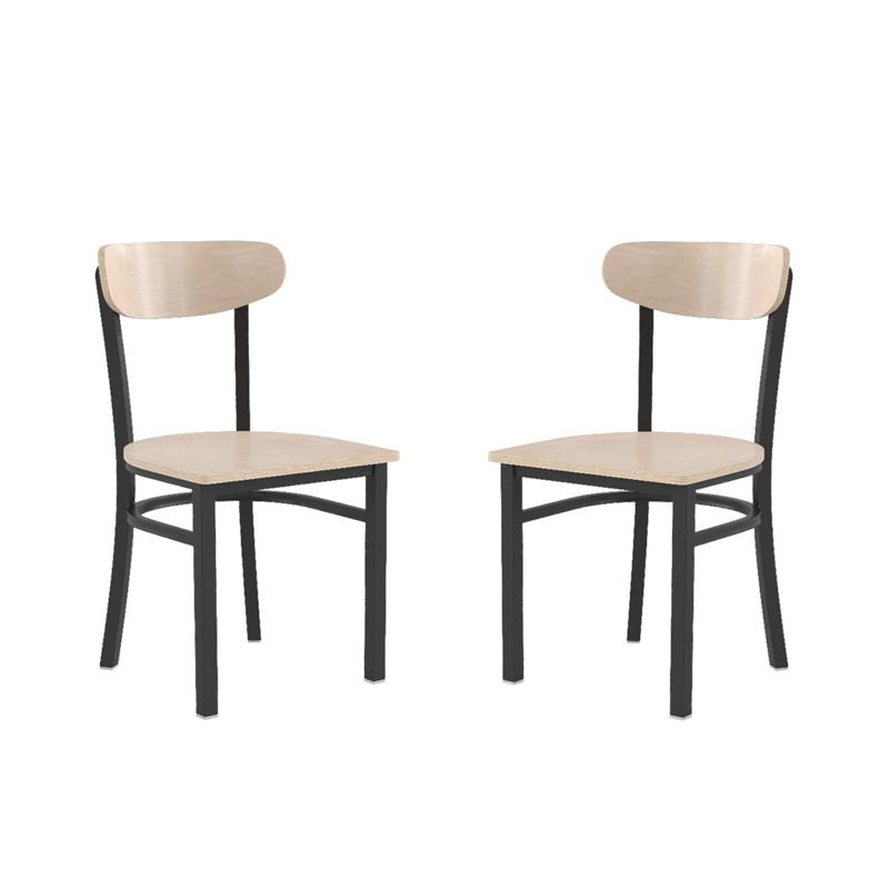 Pemberly Row Set of 2 Metal Dining Chairs with Wood Seat and Boomerang Back