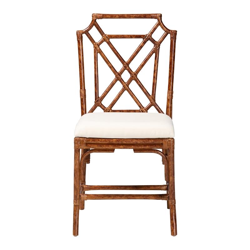 Pemberly Row Set of 2 Marbled Tortoise Natural Rattan Dining Chairs