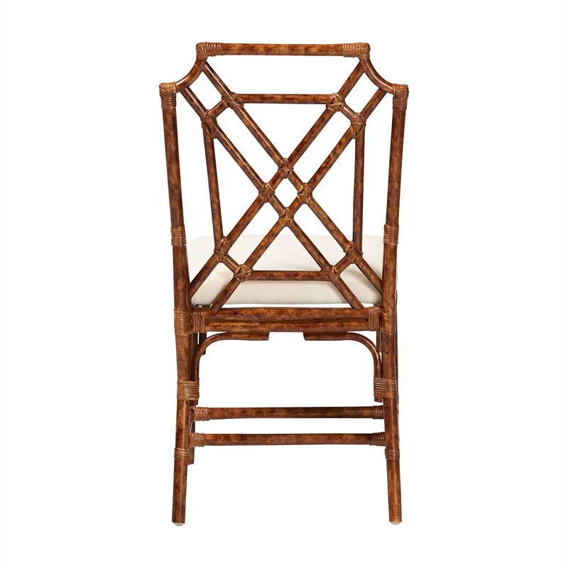 Pemberly Row Set of 2 Marbled Tortoise Natural Rattan Dining Chairs