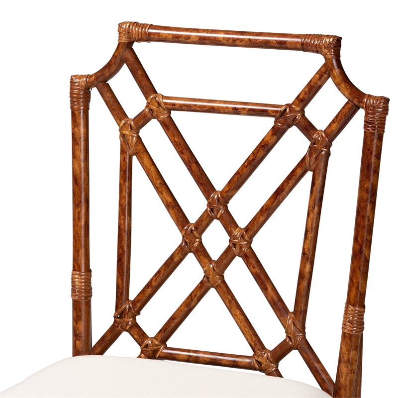 Pemberly Row Set of 2 Marbled Tortoise Natural Rattan Dining Chairs