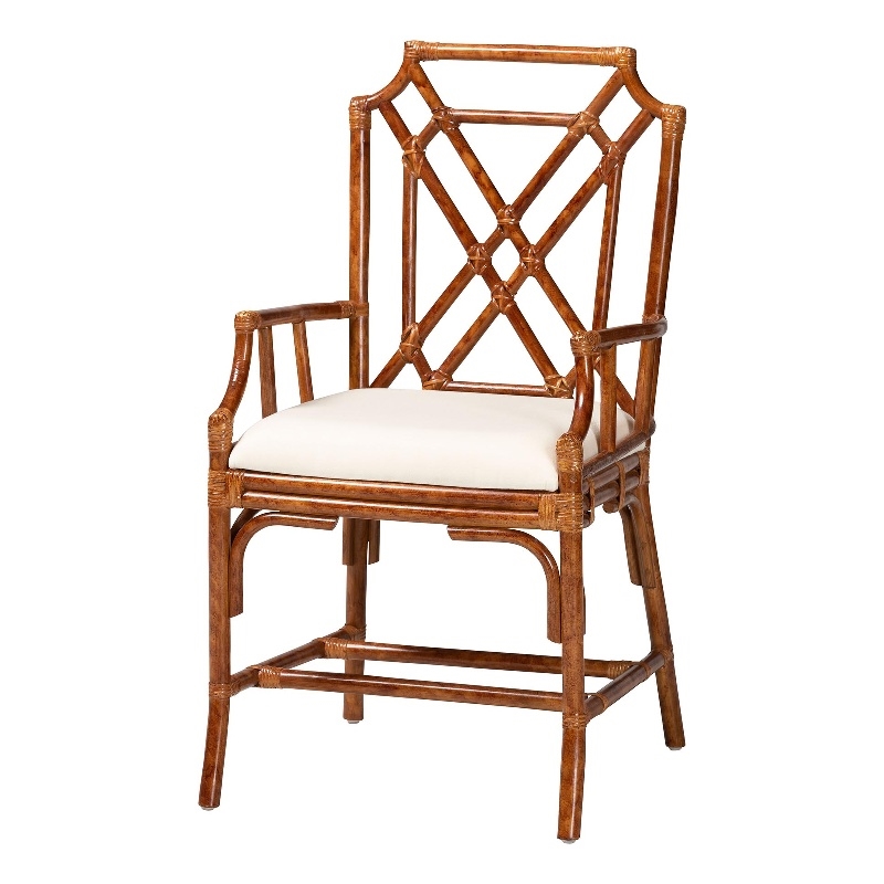 Pemberly Row Set of 2 Marbled Tortoise Natural Rattan Dining Chairs