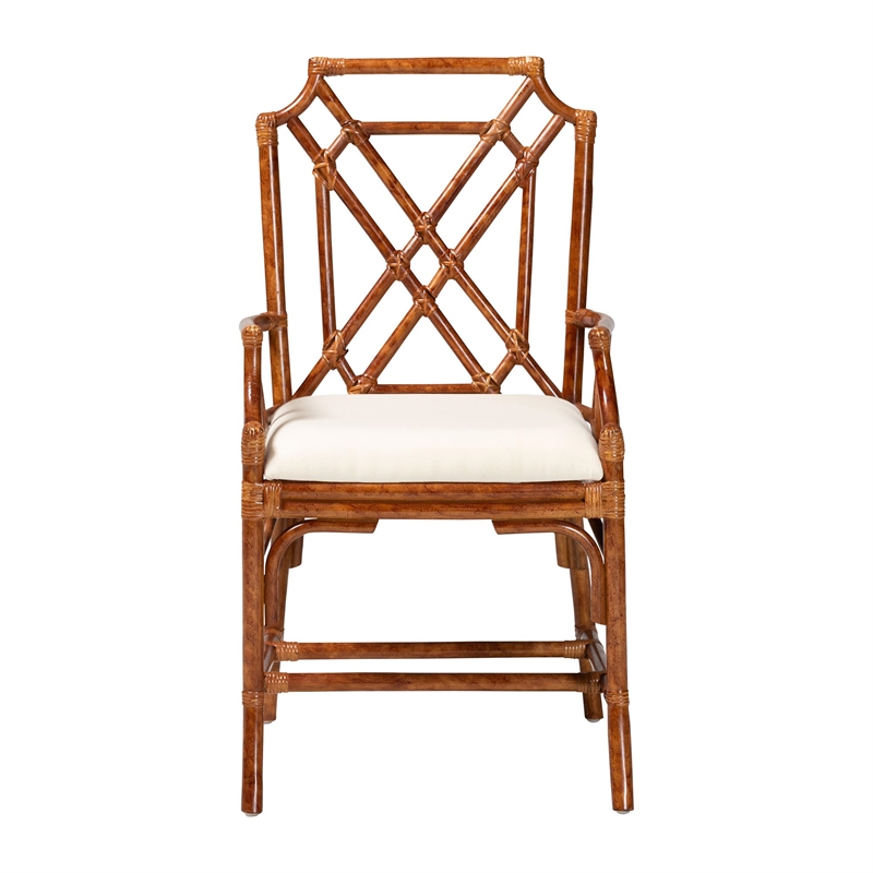 Pemberly Row Set of 2 Marbled Tortoise Natural Rattan Dining Chairs