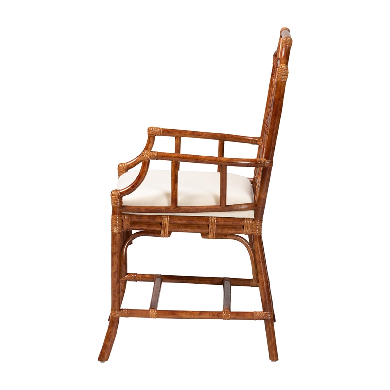 Pemberly Row Set of 2 Marbled Tortoise Natural Rattan Dining Chairs