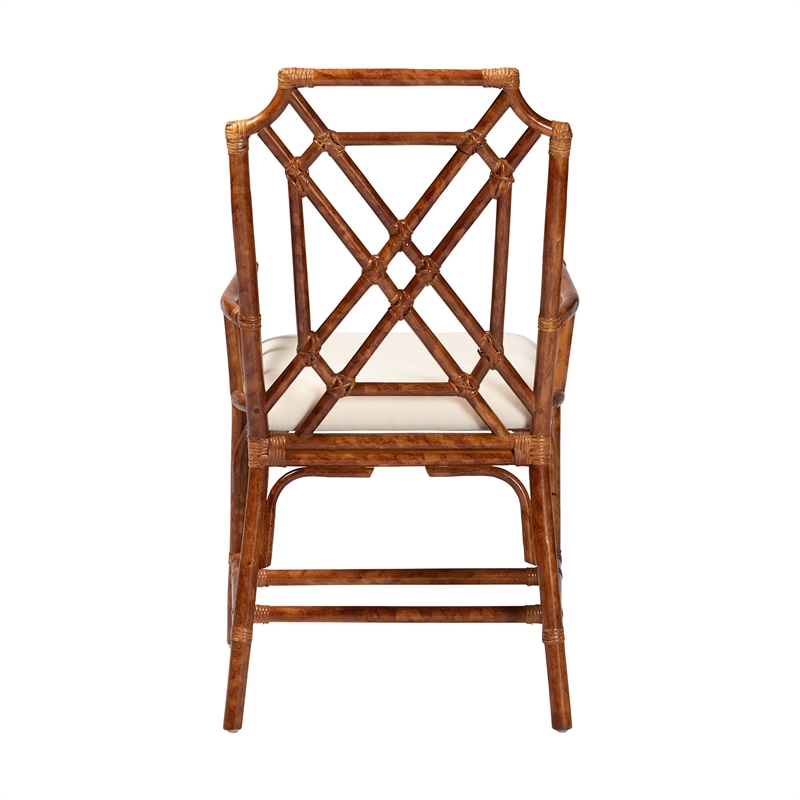 Pemberly Row Set of 2 Marbled Tortoise Natural Rattan Dining Chairs