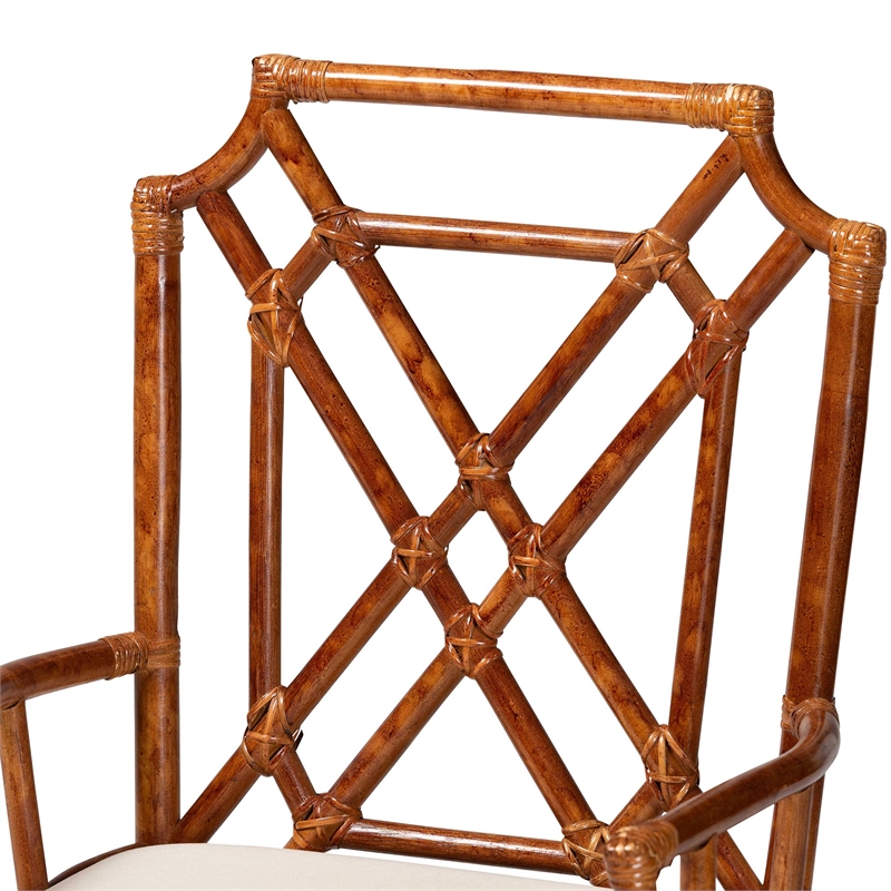 Pemberly Row Set of 2 Marbled Tortoise Natural Rattan Dining Chairs