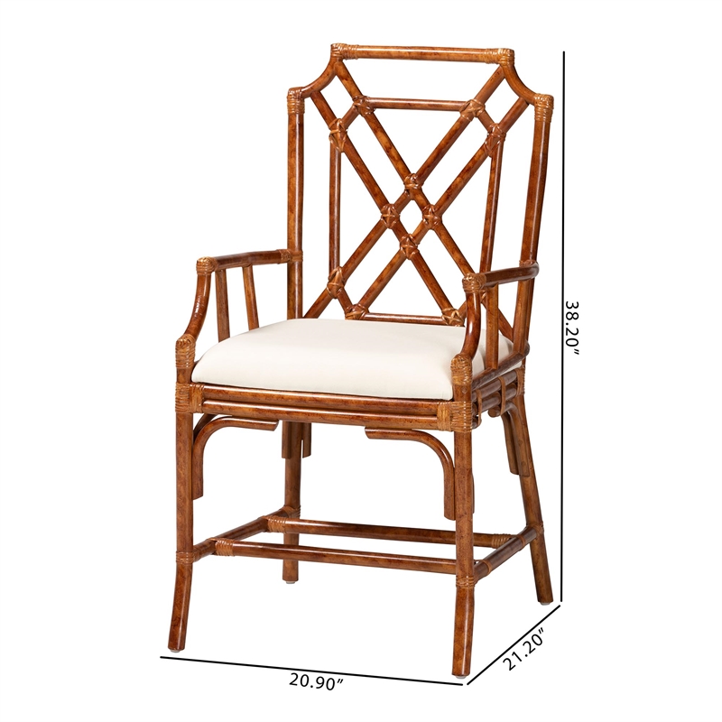 Pemberly Row Set of 2 Marbled Tortoise Natural Rattan Dining Chairs