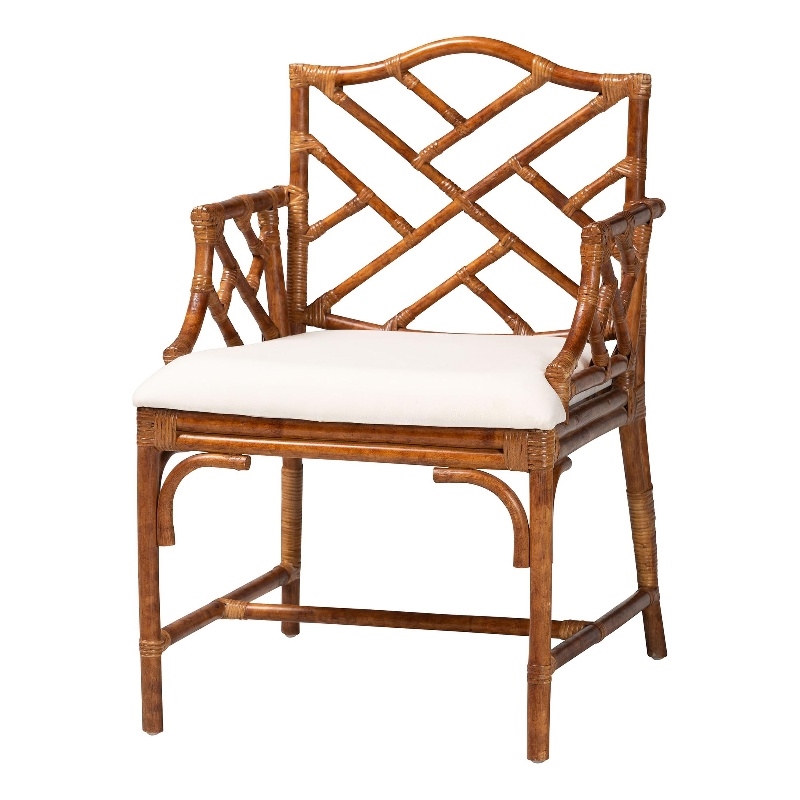 Pemberly Row Set of 2 Marbled Tortoise Natural Rattan Dining Chairs