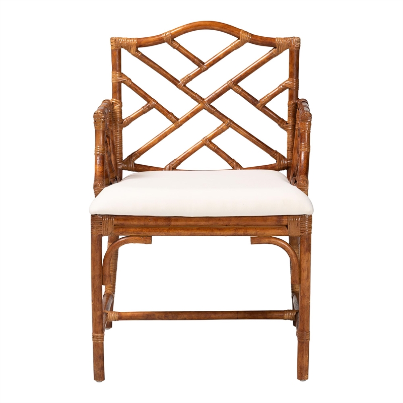 Pemberly Row Set of 2 Marbled Tortoise Natural Rattan Dining Chairs