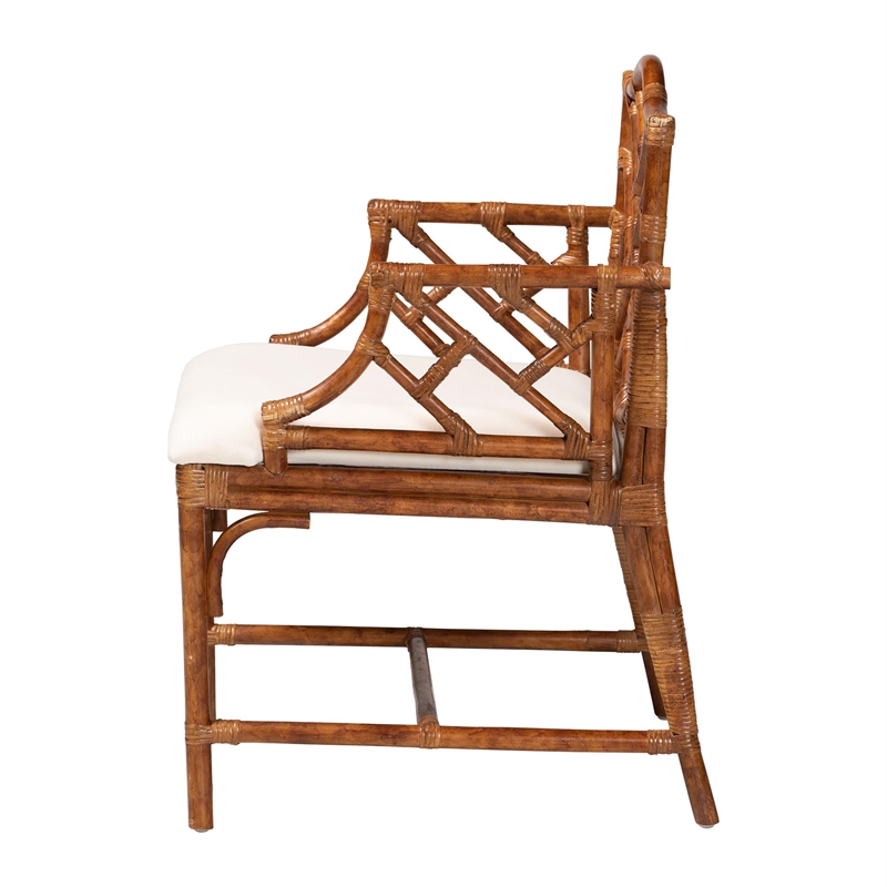 Pemberly Row Set of 2 Marbled Tortoise Natural Rattan Dining Chairs