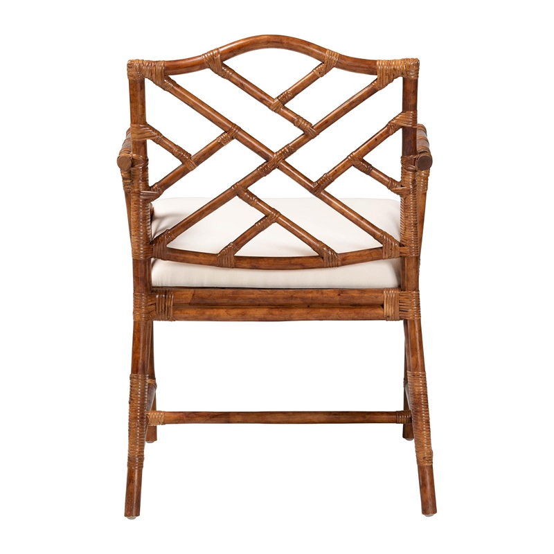 Pemberly Row Set of 2 Marbled Tortoise Natural Rattan Dining Chairs