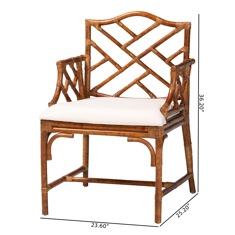 Pemberly Row Set of 2 Marbled Tortoise Natural Rattan Dining Chairs