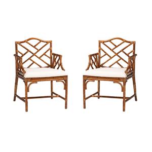 Pemberly Row Set of 2 Marbled Tortoise Natural Rattan Dining Chairs