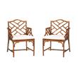 Pemberly Row Set of 2 Marbled Tortoise Natural Rattan Dining Chairs