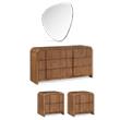 Pemberly Row Set of 4 Brushed Silver Mirror & Walnut Oak Dresser & Nightstands