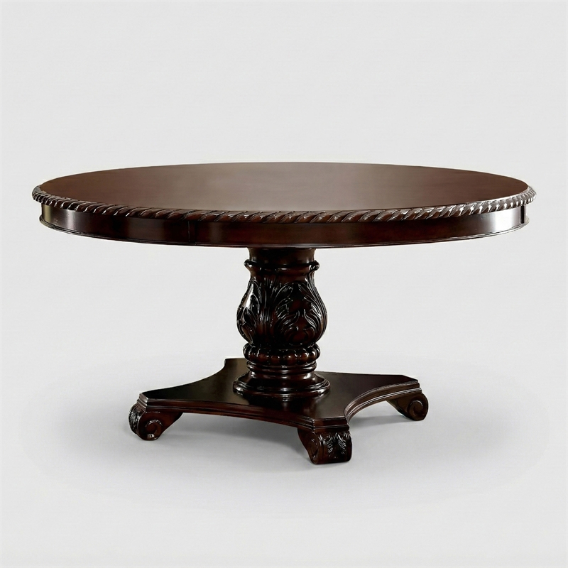 Pemberly Row Set of 3 Wood Pedestal Dining Table and Faux Leather Chairs