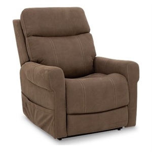 Pemberly Row Fabric Power Lift Recliner with 3 Zone Heat in Stonewash Granite