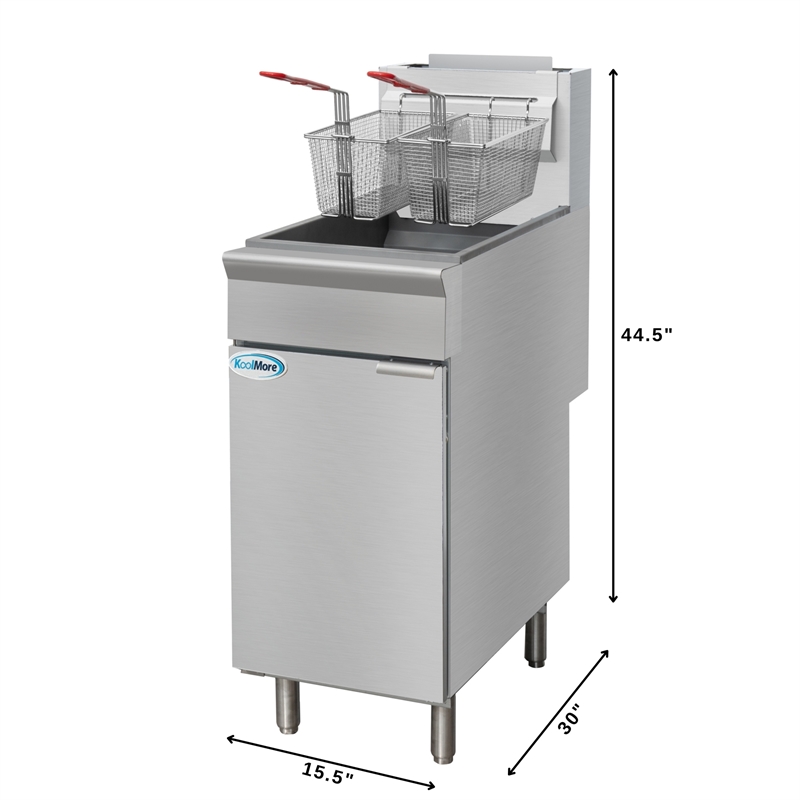 Pemberly Row Steel 40lb Floor Natural Gas Commercial Fryer with 90000 BTUs