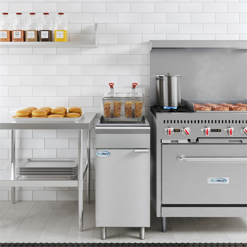 Pemberly Row Steel 50lb Floor Liquid Propane Commercial Fryer with 120000 BTUs