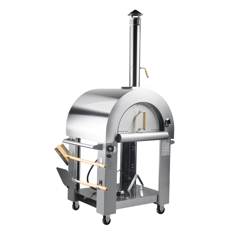 Pemberly Row 32-inch Outdoor Gas and Wood Fired Pizza Oven in Stainless Steel