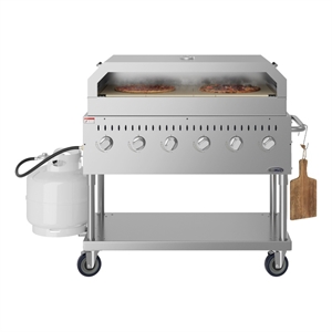 Pemberly Row 48&quot Commercial Outdoor Propane Gas Grill With Pizza Oven in Silver
