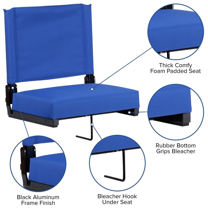 Pemberly Row Grandstand Comfort Seat in Aluminum Frame in Blue