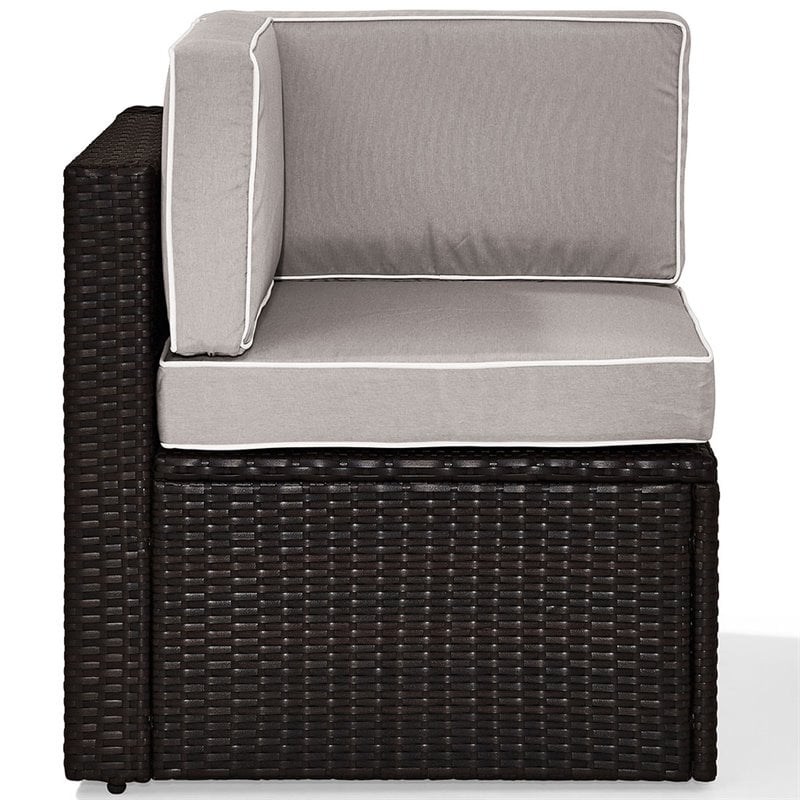 Pemberly Row Coastal Wicker Corner Patio Chair in Brown and Gray