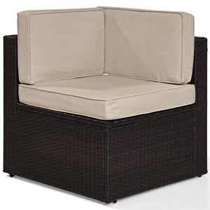 Pemberly Row Coastal Wicker Corner Patio Chair in Brown and Sand
