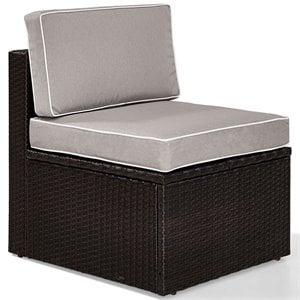Pemberly Row Coastal Wicker Armless Patio Chair in Brown and Gary