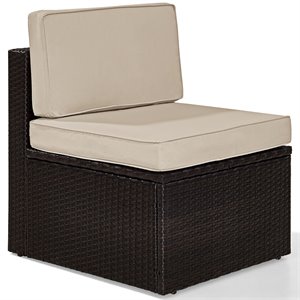 Pemberly Row Coastal Wicker Armless Patio Chair in Brown and Sand