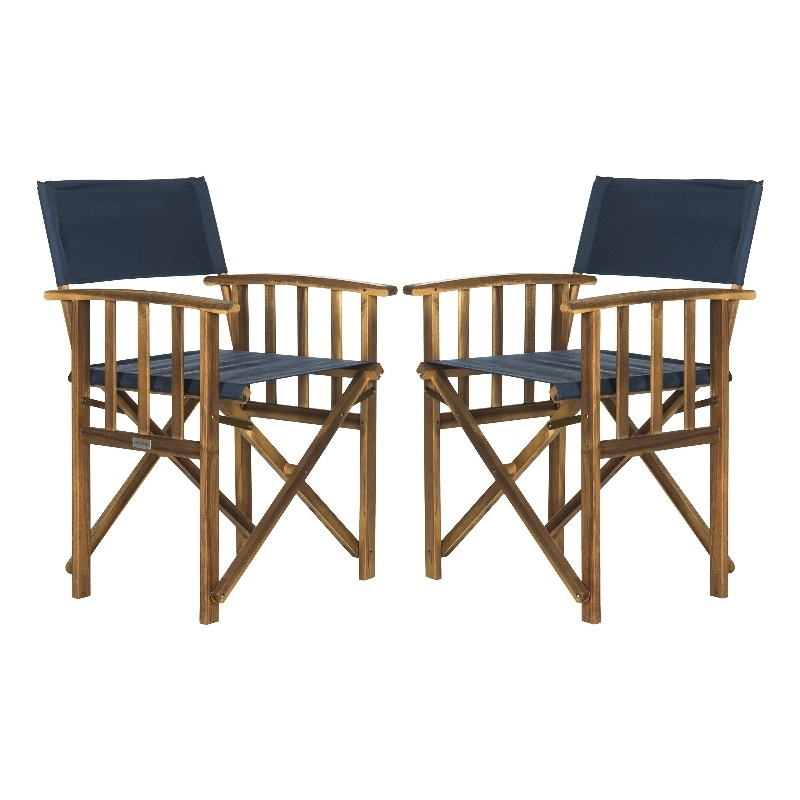 Pemberly Row Laguna Director Chairs in Natural & Navy (Set of 2)
