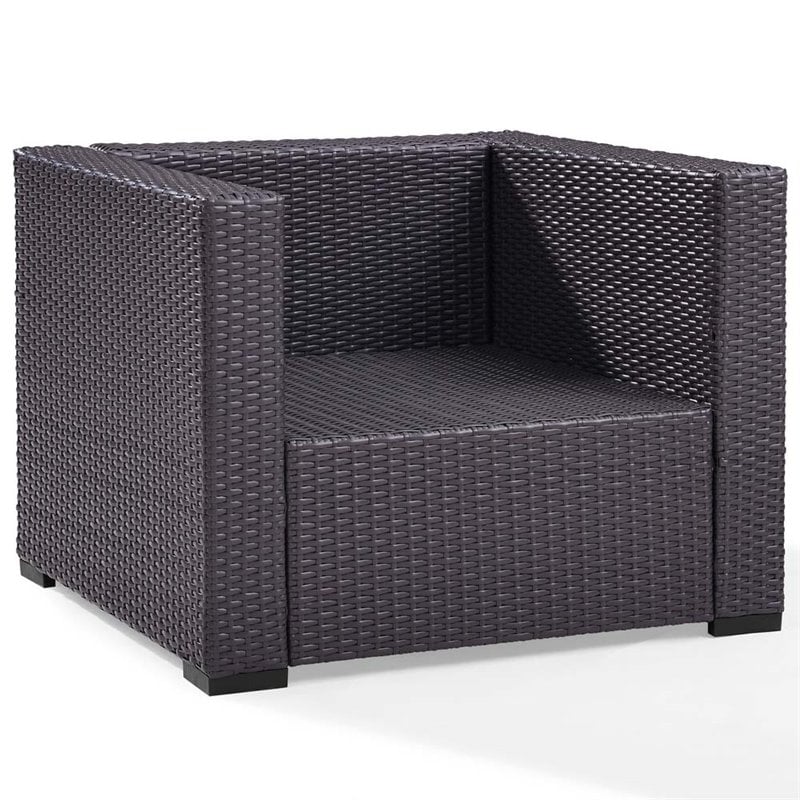Pemberly Row Wicker / Rattan Patio Arm Chair in Brown and White